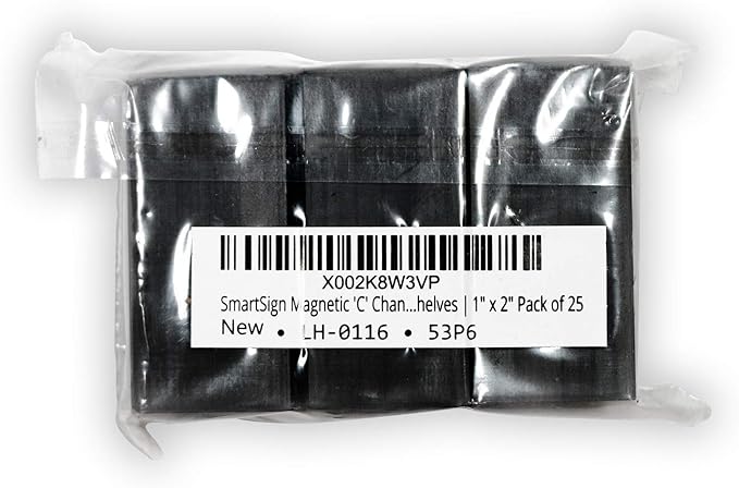 SmartSign Magnetic 'C' Channel Card Holders for Metal Racks and Shelves | 1" x 2" Pack of 25