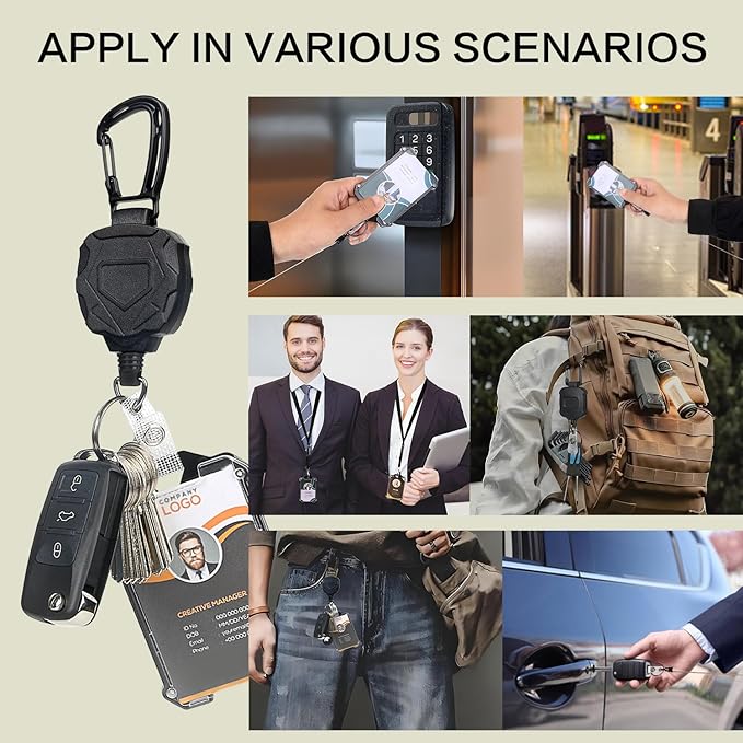 AIDSOTOU Heavy Duty Retractable Keychain Carabiner Badge Reel ID Badge Holder Retractable Clip with Breakaway Lanyard ID Cards Holder Cool Tactical ID Holder