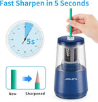 JARLINK Electric Pencil Sharpener, Heavy-Duty Helical Blade to Fast Sharpen, Auto Stop for No.2/Colored Pencils(6-8mm), AC Adapter/Battery Operated in School Classroom/Office/Home (Blue)