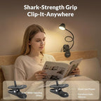 LEPOWER Clip on Light, Reading Lights for Books in Bed with 5 Colors & Stepless Dimming, RG0 Eye-Care, Auto Timer & Night Light, Strong Clamp for Headboard, Bedside, Desk, Black
