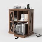 JOINICE,Printer Stand with Storage,File Cabinet with Socket and USB Charging Port,Farmhouse Paper Shredder Stand Rack with Slide-Out Shelf,Walnut