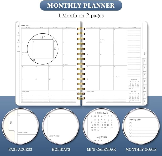 2026 Planner 8.5 x 11, Large Weekly Monthly Planners with Tabs, A4 Spiral Bound Daily Calendar 2026 Planner, 12 Month Agenda from Jan. to Dec., Flexible Cover Appointment Book(Blue Tarrow)