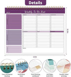 ALKALO Weekly To Do List Notepad, 52 Undated Sheets （8.5"×11") Duplex-Printed Weekly Desk Planner For Work Home School Office Desk Accessories Supplies & Goal Setting Tasks - Purple