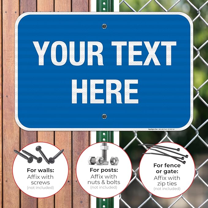Personalized Custom Blue Background Customize for Office, Business, Workplace, Home, Airbnb, Delivery Sign, 12x18 Inches, 3M EGP Reflective .063 Aluminum, Fade Resistant, Made in USA by Sigo Signs
