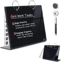 Desktop Glass Dry Erase & Acrylic Aesthetic Desk Calendar Weekly to-do List Combo, Small Magnetic Standing Whiteboard, Desk Flip Easel Calendar with Accessories for Home Office Supply, Black, 9 x 7''