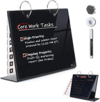 Desktop Glass Dry Erase & Acrylic Aesthetic Desk Calendar Weekly to-do List Combo, Small Magnetic Standing Whiteboard, Desk Flip Easel Calendar with Accessories for Home Office Supply, Black, 9 x 7''