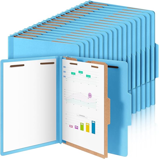 Skyygemm 60 Pcs Classification Folders Letter Size, 1 Divider Pressboard File Folder with Fasteners, Expanding File Organizer Bulk for School Teachers, Office Employee, Coworker, Staff (Blue)