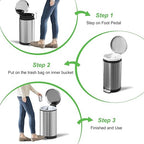 SIMPLYKLEEN Trash Can with Lid - 30 Liter/8 Gallon Round Stainless Steel Trash Can with Odor Protection Kitchen Garbage Cans with Soft-Close Foot Pedal Step Bin for Bathroom Home Kitchen Office