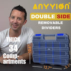 Anyyion Small Parts Organizer, 34-Compartments Double Side parts organizer with Removable Dividers for Hardware, Screws, Bolts, Nails, Beads, Jewelry. (1, Blue)