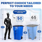 Plastic Prince 50 Gallon Trash Can with Lid Rollout Recycling Bin Large Outdoor, Commercial Heavy-Duty Container with Wheels, Blue