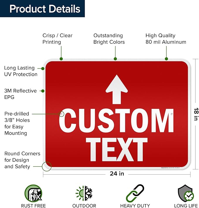 Custom Arrow,Custom Directional Sign, Up Arrow,18x24 Inches, 3M EGP Reflective, Rust Free .080 Aluminum, Fade Resistant, Made in USA by My Sign Center