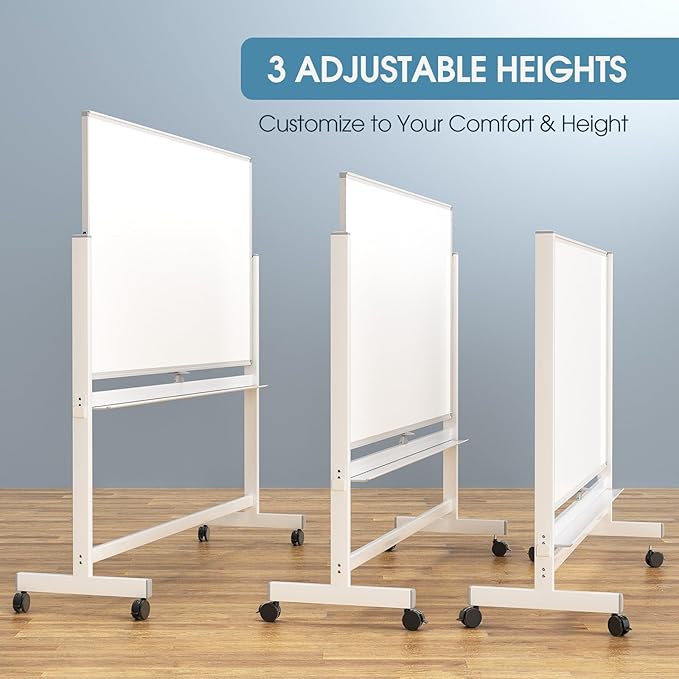 MaxGear Rolling Whiteboard, 72 x 40 Inch Double-Sided Magnetic Dry Erase Board on Wheels, 3 Height Adjustable Mobile Whiteboard with Locking Casters for Office, Classroom, Training