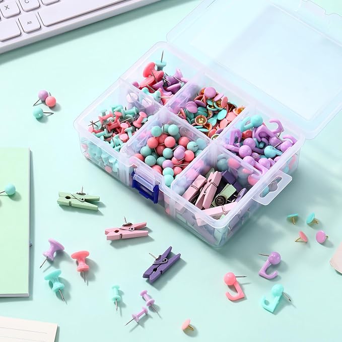 600 Pcs Decorative Push Pins, Pastel Color Thumb Tacks 6 Types Cute Push Pin Clips for Bulletin Board Wall Cork Board Colorful Classroom Decor Teacher Must Haves Supplies School Crafts Project