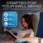 Kolbs Wedge Reading Pillow for Bed, Cushion with Arms for TV, Books, Nursing, Back - Bed Pillow for Sitting Up in Comfort, Plush Backrest. Bed Chair, Sit Up in Comfort (19" Blue)