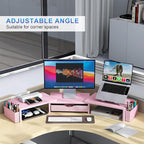 gianotter Dual Monitor Stand Riser, Desk Organizer With Drawer and 2 Pen Holders,Desk Organizers and Accessories, Pink Office Supplies (Pink)