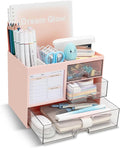 QIYVLOS Multi-Functional Desk Organizer with 3 Drawer and 8 Compartments, Pink