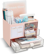 QIYVLOS Multi-Functional Desk Organizer with 3 Drawer and 8 Compartments, Pink
