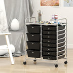 Giantex 12 Drawer Rolling Cart with Drawers, Storage Organizer Cart for Classroom Office School Teacher, Mobile Drawer Cart for Tools, Crafts, Small Printer, Black