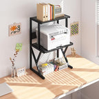 aboxoo Desktop Printer Stand with 3 Tier Wood Storage Shelves,Under Desk Printer Table,Multi-Purpose Home Office Desk Organizer for Fax Machine, Scanner (Black)