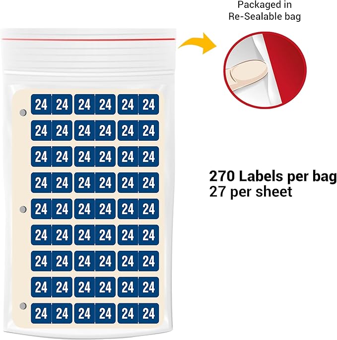 2024 Year Stickers, Doctor Stuff 2024 Chart Stickers, Blue/White Color Coded, Ringbook Sheets, Reynolds & Reynolds Style, USA Made Year Labels for End Tab File Folders, 270/Package, 3/4" x 1-1/2"