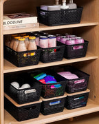 Anywish Storage Bins with Lids 10 Packs, Plastic Storage Bins with Bamboo Lids for Pantry Organization and Storage Containers for Shelves Drawers Desktop Closet Playroom Classroom Office Home, Black