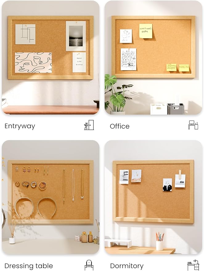 Fluxynara Foldable Cork Board Alternative, Felt Bulletin Board 24" x 18" Mustard Yellow Frame with 16 Adhesive Tabs, Pin Board for Home Office, Classroom, Entryway, Kitchen Wall Decor—Sunset Yellow