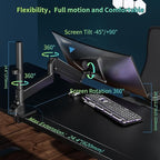 GUZHIKU Monitor Arm for 17 to 60 inch, Hold 44 lbs, Fully Adjustable Heavy Duty Desk Mount, Monitor Stand Fit 57 55 49", Ultrawide Monitors Bracket Clamp/Grommet Base VESA 75x75/100x100, Black,H9B