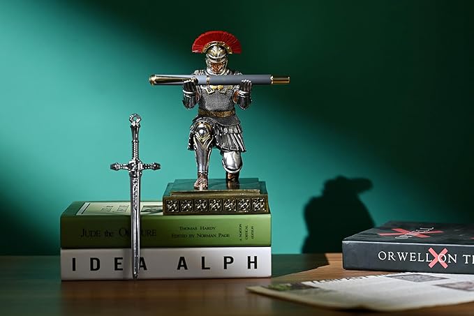 HDMbigmi Roman Legion Soldier Knight Pen Holder Pen Stand Desk Organizers and Accessories for Office and Home(Silver)