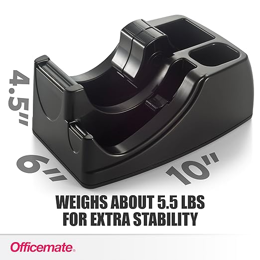 Officemate Recycled 2-in-1 Heavy Duty Tape Dispenser, 1" and 3" Cores, Black (96690)