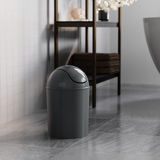 Umbra 1.25 Gallon Mini Waste Can with Removable Swing-Top Lid - Small Garbage Bin for Kitchen, Bathroom, Bedroom, Office - Compact Trash Can Fit Under Tables & Counters - Dark Grey