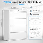 Pataku 4 Drawer File Cabinet with Lock, Metal Lateral File Cabinets for Home Office, Locking Filling Cabinets for Hanging Files Letter/Legal/F4/A4 Size(4Drawer/White)