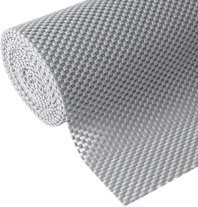 Shelf and Drawer Liner, Non-Adhesive Non Slip and Grip Durable Clean Pad Full Size 17.7 Inches x 20 Feet for Drawers, Shelves, Cabinets, Storage, Kitchen, Desks, Kitchenware, Tableware, Light Gray