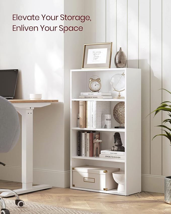 VASAGLE Set of 2 Bookshelves, 23.6 Inches Wide, 4-Tier Open Bookcases with Adjustable Storage Shelves, Floor Standing Units, Cloud White ULBC164T14-2
