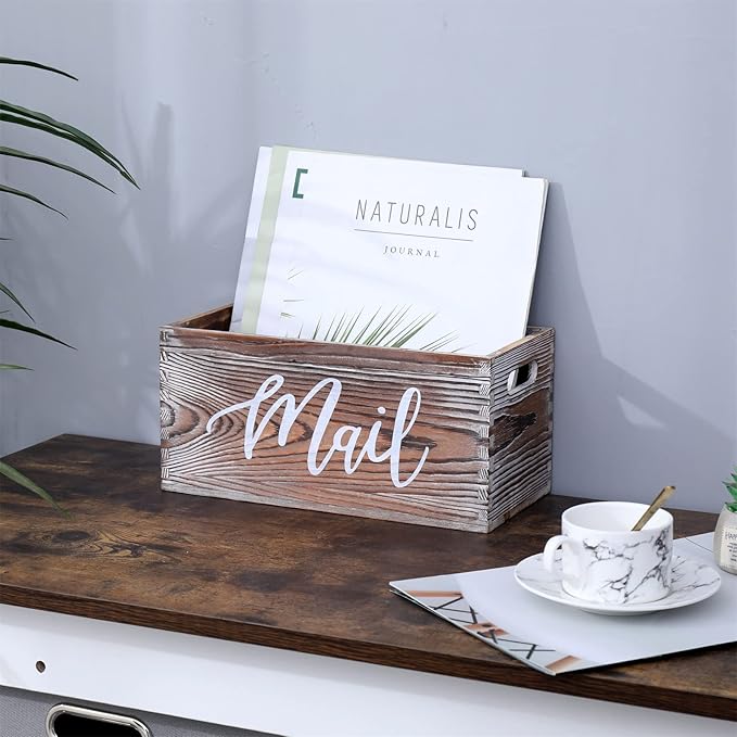 CFYACFY Mail Organizer Magazine Countertop Mail Storage Organizer for Home Mail and Key Holder for Desk Letter Basket Farmhouse Home Decor Mailbox Mail Basket 5.5*5.5*11.4 Inch