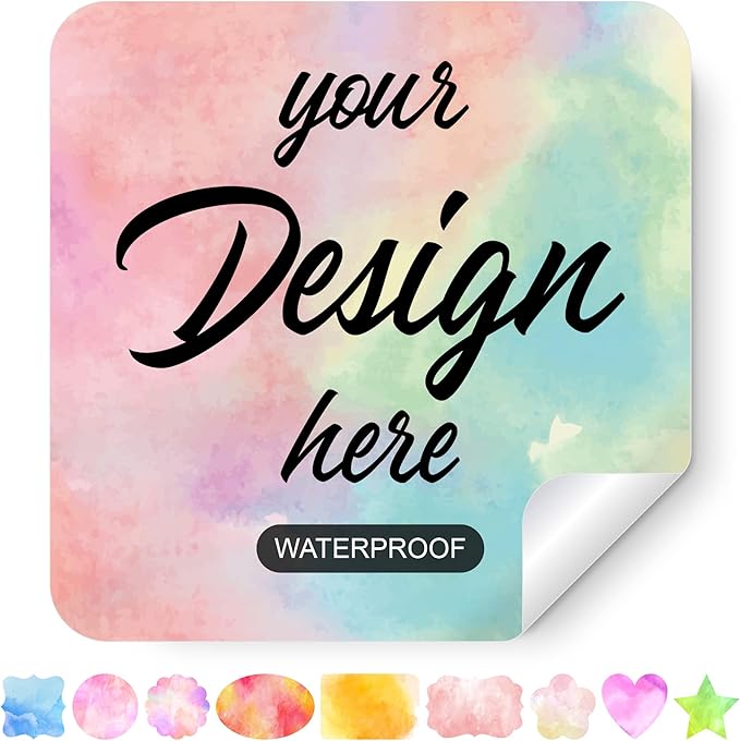 AHEADGOODS Custom Stickers - Personalized Labels, Customized Stickers with Any Design Image Logo Text, 100 Square Watercolor Floral Vinyl Stickers, Waterproof, Outdoor Use