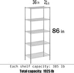 Regal Altair 21" Deep x 36" Wide x 86" Height Wire Shelving Kit | 5-Tier | NSF Commercial Storage Rack Unit