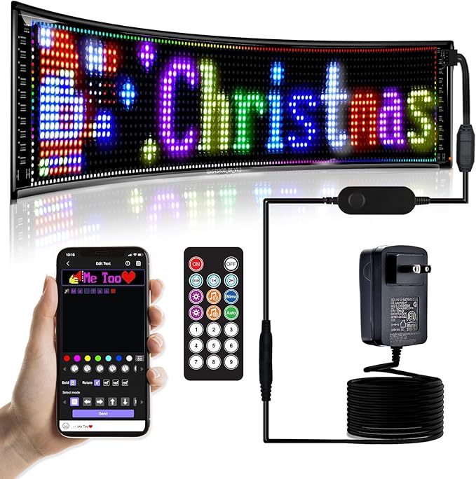 LED Sign,Programmable LED Sign,Flexible Scrolling LED Message Display,Bluetooth APP,DIY Design Colours,Text, (36"x 8")