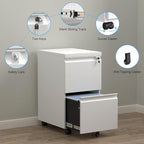 HOMOFFICE 2 Drawer File Cabinet with Lock, Metal Mobile Filing Cabinet on Wheels, Compact Desk Side Storage Cabinet for Home Office, Letter/Legal/A4 File Organizer with Anti-Tip Wheel (White)