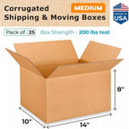 Medium Moving & Shipping Boxes 14"L x 10"W x 8"H (25-Pack) - Extra Strength 200 lb vs Regular - Corrugated Heavy Duty Shipping Boxes - Durable Box for Shipping - Box to Pack by IDL Packaging