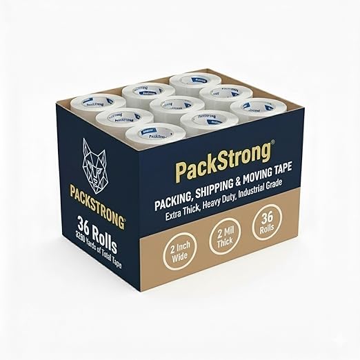 Packstrong Industrial Grade Clear Packing Tape 36 Rolls - 110 Yards per Roll - 2" Wide x 2 mil Thick, Acrylic Adhesive Tape for Box Office Moving Packaging Shipping