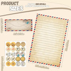 TaoBary 160 Pcs Stationery Paper Set 50 Double Sided Stationery Papers with 50 Matching Envelopes and 60 Round Dot Sticker, 10 Design(Vintage Travel,8.5 x 11 Inch)