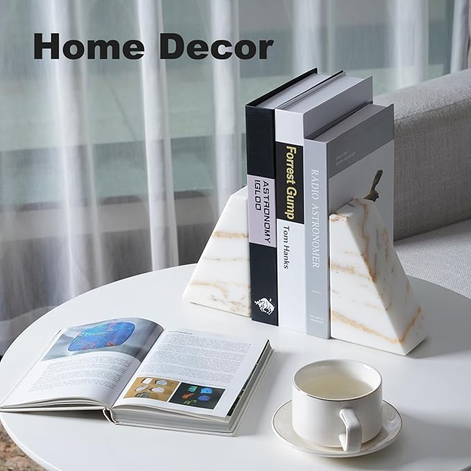Karibiber Marble Bookends for Heavy Books, Calacatta Decorative Book Ends for Shelves, Unique and Heavy Bookends for Hardback Book & Cookbooks, Stone Book Stopper, Modern Book Holder,Set of 2