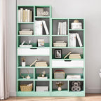 IOTXY Wooden Open Shelf Bookcase - 71 Inches Tall Freestanding Display Storage Cabinet Organizer with 10 Cubes and a Drawer, Floor Standing Bookshelf in Tiffany-Green