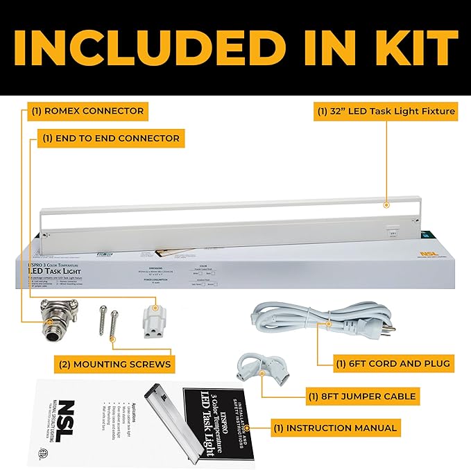 LED Under Cabinet Lighting Hardwired - 3CCT 32 Inch White Finish - Undercabinet Lights for Kitchen - Linkable Undercounter Dimmable Plug in Light or Hard Wired - Under Counter Fixture Direct Wire