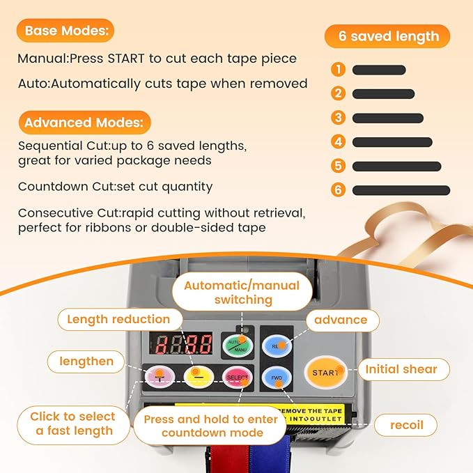 Ribbon Cutting Machine, Automatic Tape Dispenser, 999mm Precision Cut, Ideal for Shipping, Schools, Restaurants, Business & Home