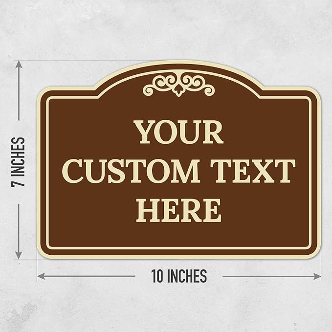 Custom Decorative Sign, Personalized Metal Sign for Business, Driveway, Home, Airbnb, Office Door Plaque, Brown Background Sign, 7x10 Inches, ACM, Fade Resistant, Made in USA by Sigo Signs