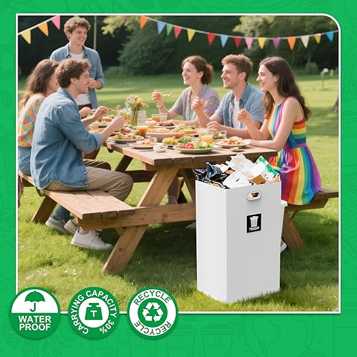 CINNIE&JHIN 30 Gallon Corrugated Cardboard Disposable Trash Cans with Built-in Handles, Heavy Duty 4 Pack Extra Large Portable Trash Can, Waterproof Layer Reusable Garbage Can, Recycling Bins