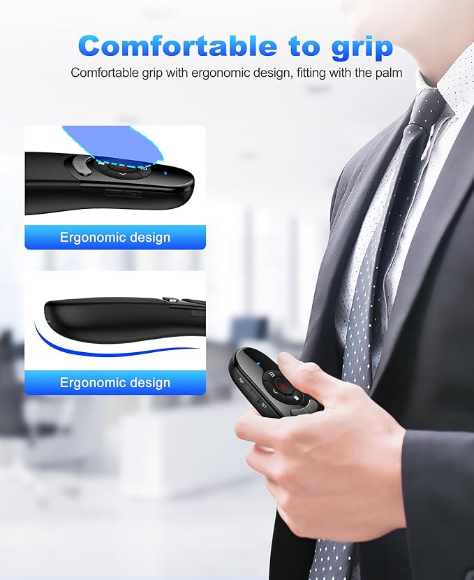 Presentation Clicker Compatible with Bluetooth 5.1 & RF 2.4GHz Dual Modes Long Range Wireless Presenter Clicker Remote Powerpoint Clicker Slide Clicker for Office Classroom Teacher Powered by AAA