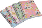 Yansanido Spiral Notebook, 4 Pcs A5 Thick Flower Design Hardcover 8mm Ruled 4 Color 80 Sheets -160 Pages Journals for Study and Notes (flower)