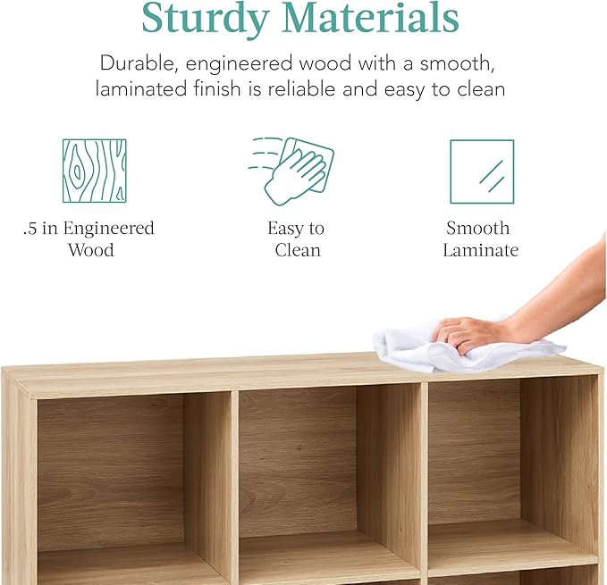 Best Choice Products 6-Cube Storage Organizer, 13.5in Shelf Opening, Bookcase, Display Shelf, Customizable w/ 3 Removable Back Panels – Light Oak
